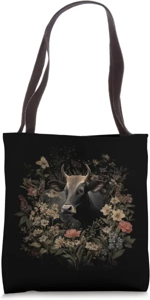 Cow Among Wildflowers Pastoral Scene Tote Bag