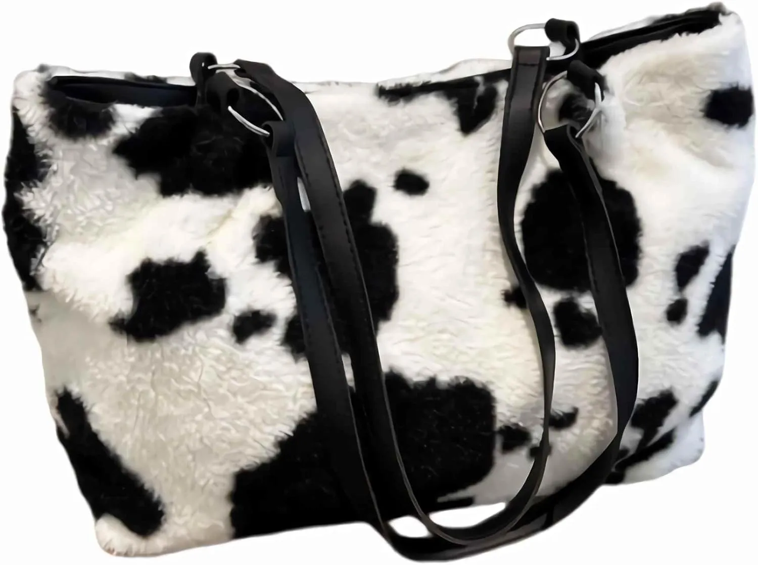 Cow Print Fuzzy Fluffy Shoulder Tote Bag For Women, Furry Purse Large Cute Plush Bag Ladies Faux Fur Bag, Handbag For Winter