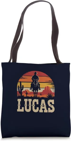Cowboy Lucas Personalized Name Retro Desert Sunset Western Tote Bag