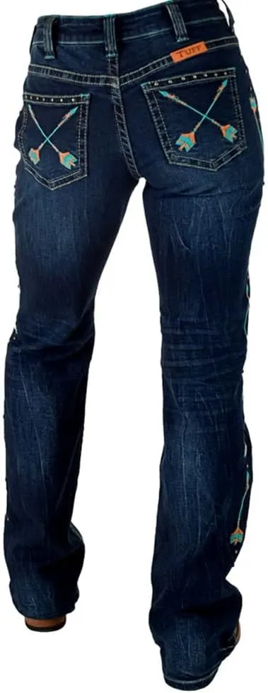 Cowgirl Tuff Western Jeans Womens Turquoise Arrows Dark Wash JTURAW