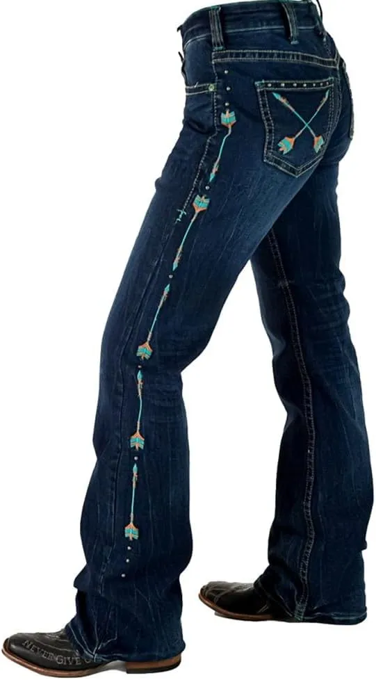 Cowgirl Tuff Western Jeans Womens Turquoise Arrows Dark Wash JTURAW