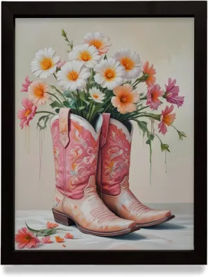 Cowgirl Wall Art Print, Pink Western Boots with Flowers, Cowgirl Room Decor for Teen Girls, Cowgirl Aesthetic Wall Picture, Country Girl Wall Decor (8x10, Wrapped Canvas)