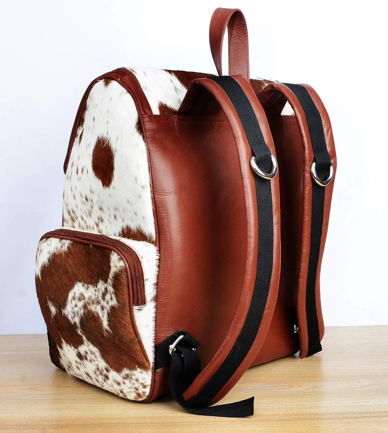 Cowhide Diaper Backpack - Cowhide Backpack Hair On Brown and White Speckled - Travel Rucksack Knapsack