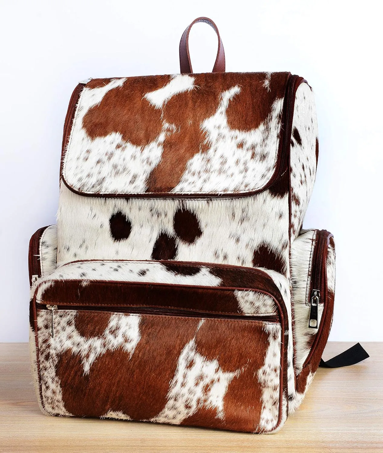 Cowhide Diaper Backpack - Cowhide Backpack Hair On Brown and White Speckled - Travel Rucksack Knapsack