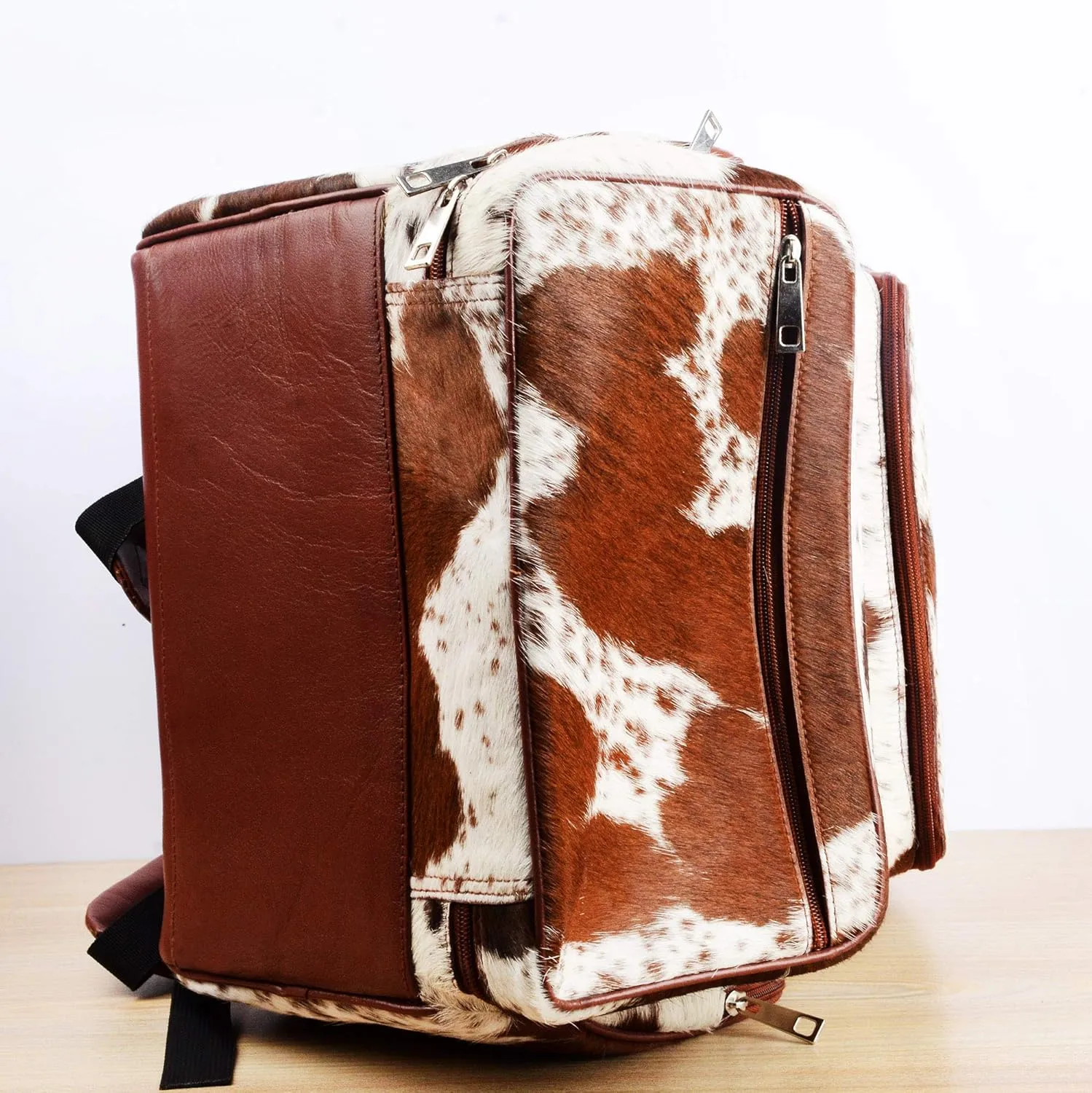 Cowhide Diaper Backpack - Cowhide Backpack Hair On Brown and White Speckled - Travel Rucksack Knapsack