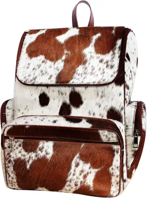 Cowhide Diaper Backpack - Cowhide Backpack Hair On Brown and White Speckled - Travel Rucksack Knapsack