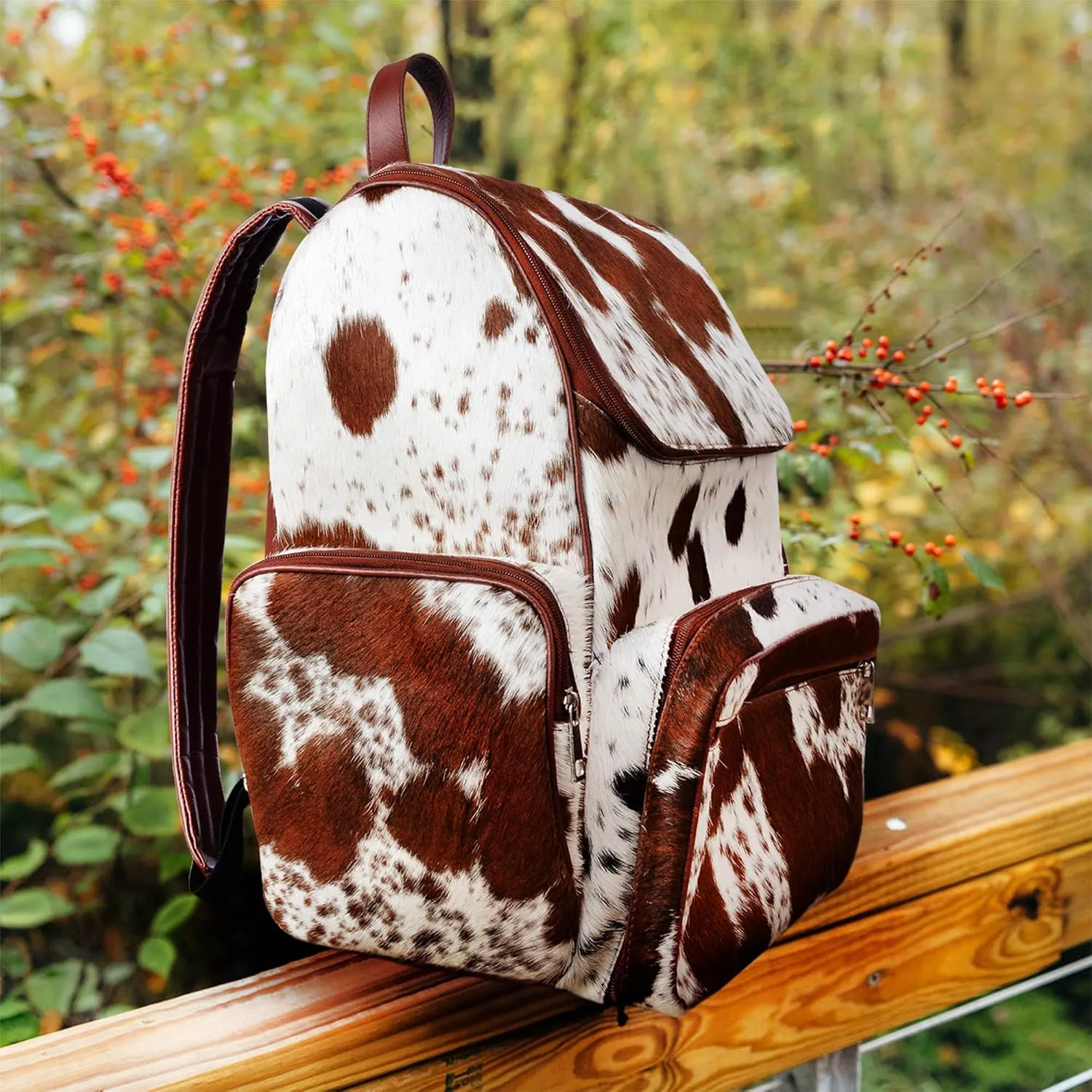 Cowhide Diaper Backpack - Cowhide Backpack Hair On Brown and White Speckled - Travel Rucksack Knapsack