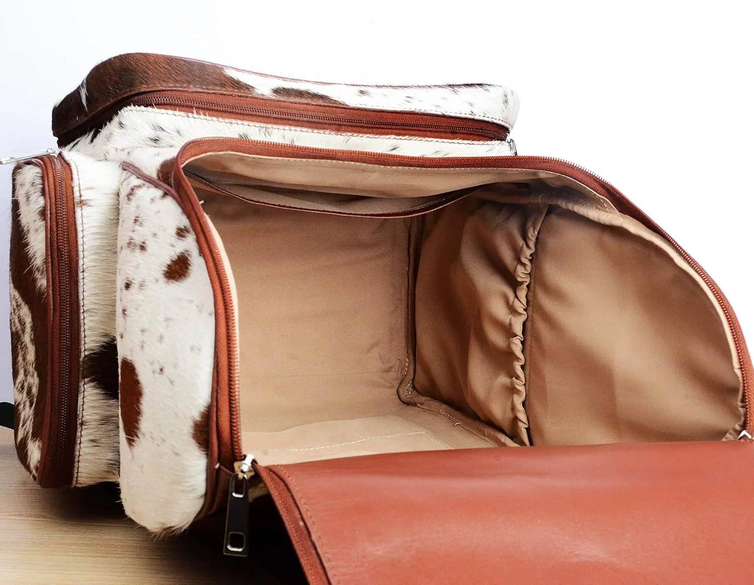 Cowhide Diaper Backpack - Cowhide Backpack Hair On Brown and White Speckled - Travel Rucksack Knapsack