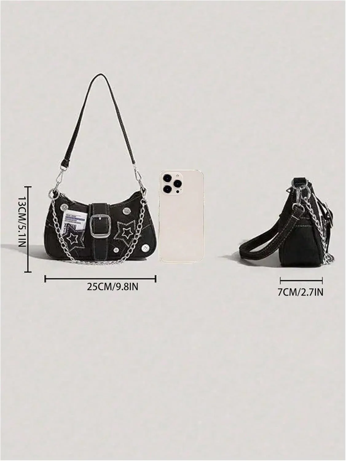 COZYEASE Women's Star Chain Denim Bag Button Buckle Canvas Bag Y2K Shoulder Bag Small Hobo Bag