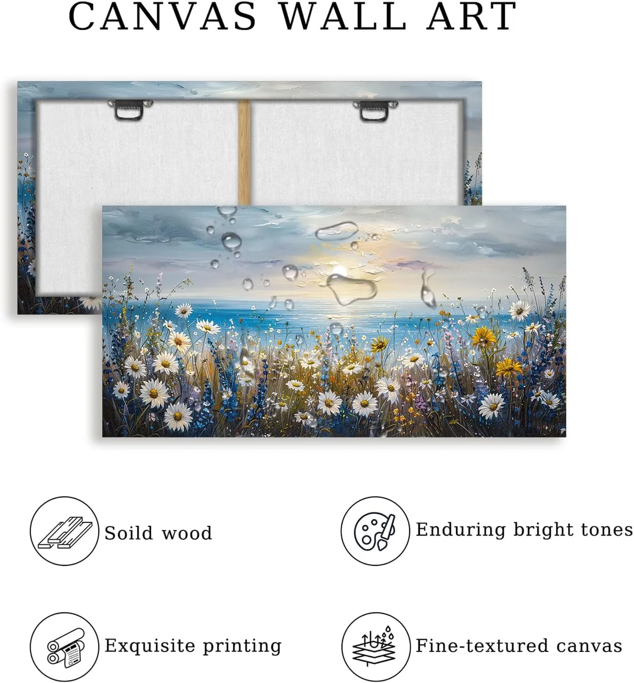 crmotu Coastal Daisy Flower Wall Art, Seaside Sunset Landscape Large Artwork, Beach Wildflower Rustic Pictures Canvas Prints, Seascape Blue Paintings Wall Decor Living Room Bedroom Kitchen 20X40 In