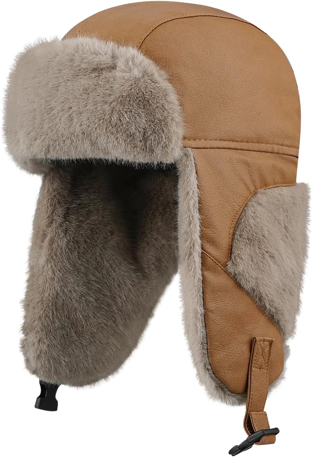 Croogo Leather Trapper Hats Mens Winter Ski Hat Cold Weather Ski Hat Warm Gear Russian Ushanka Caps Cossack Trooper Hat