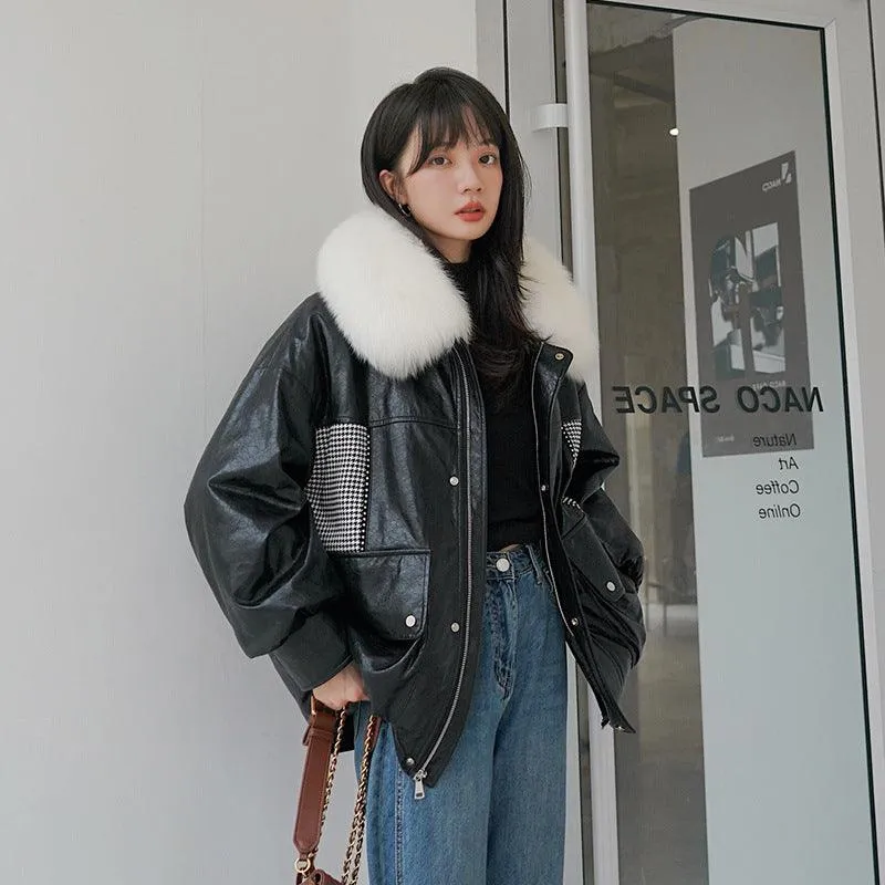 Cropped Faux Leather Jacket | Faux Fur Collar | Edgy and Luxurious
