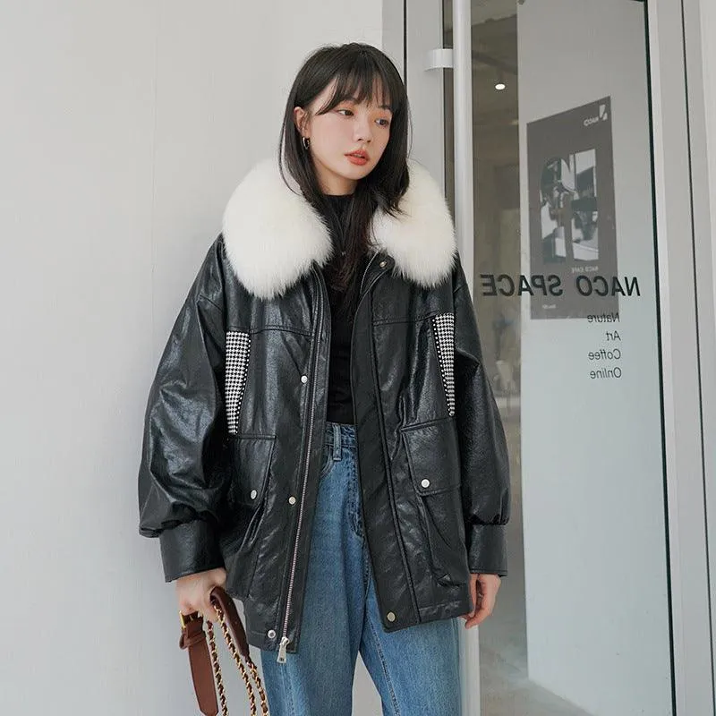Cropped Faux Leather Jacket | Faux Fur Collar | Edgy and Luxurious