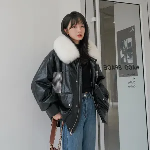 Cropped Faux Leather Jacket | Faux Fur Collar | Edgy and Luxurious