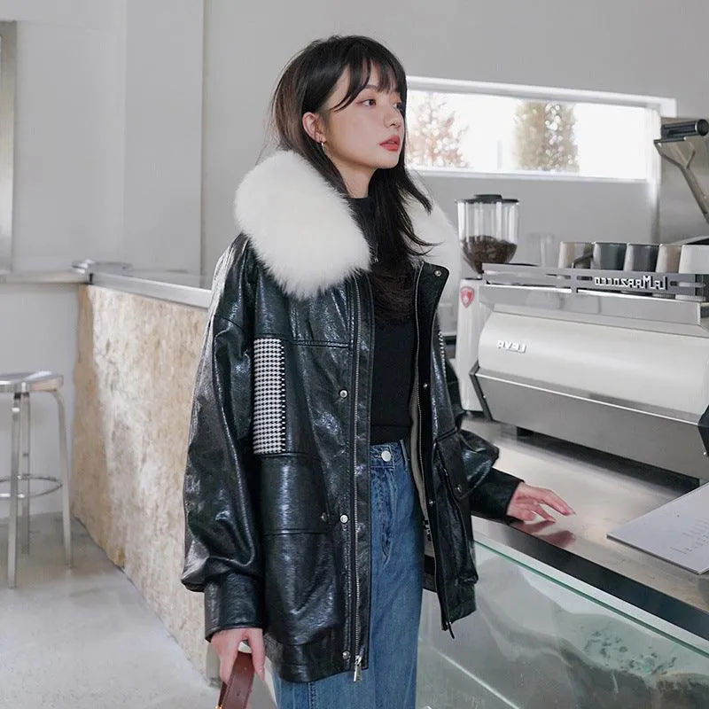 Cropped Faux Leather Jacket | Faux Fur Collar | Edgy and Luxurious