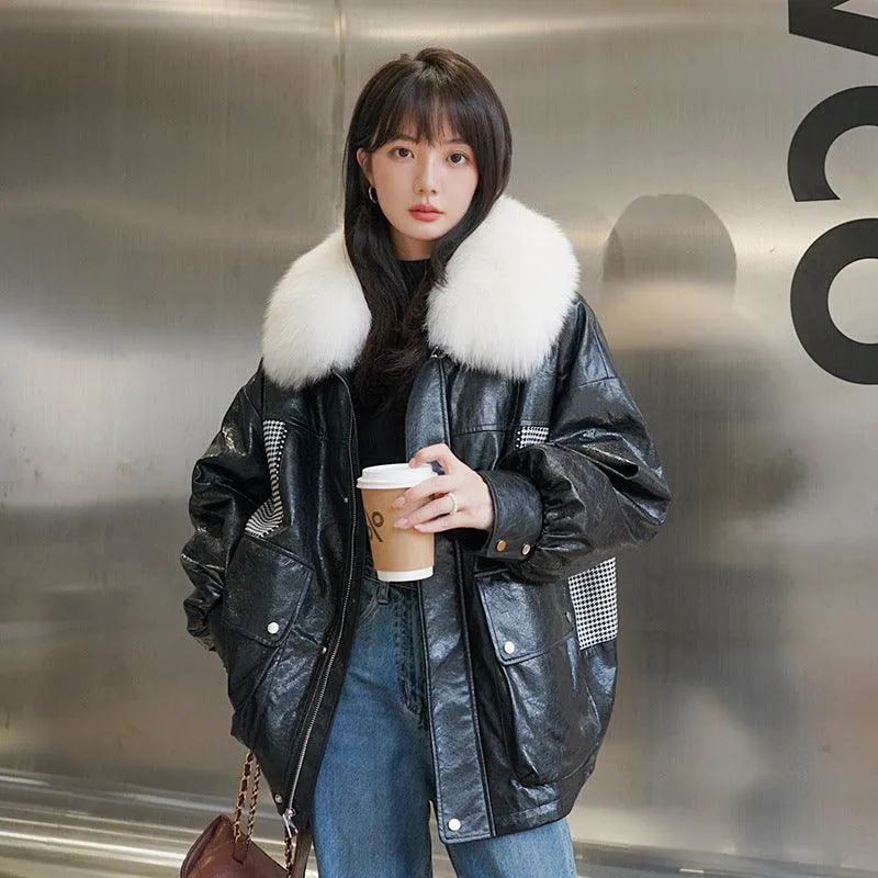 Cropped Faux Leather Jacket | Faux Fur Collar | Edgy and Luxurious
