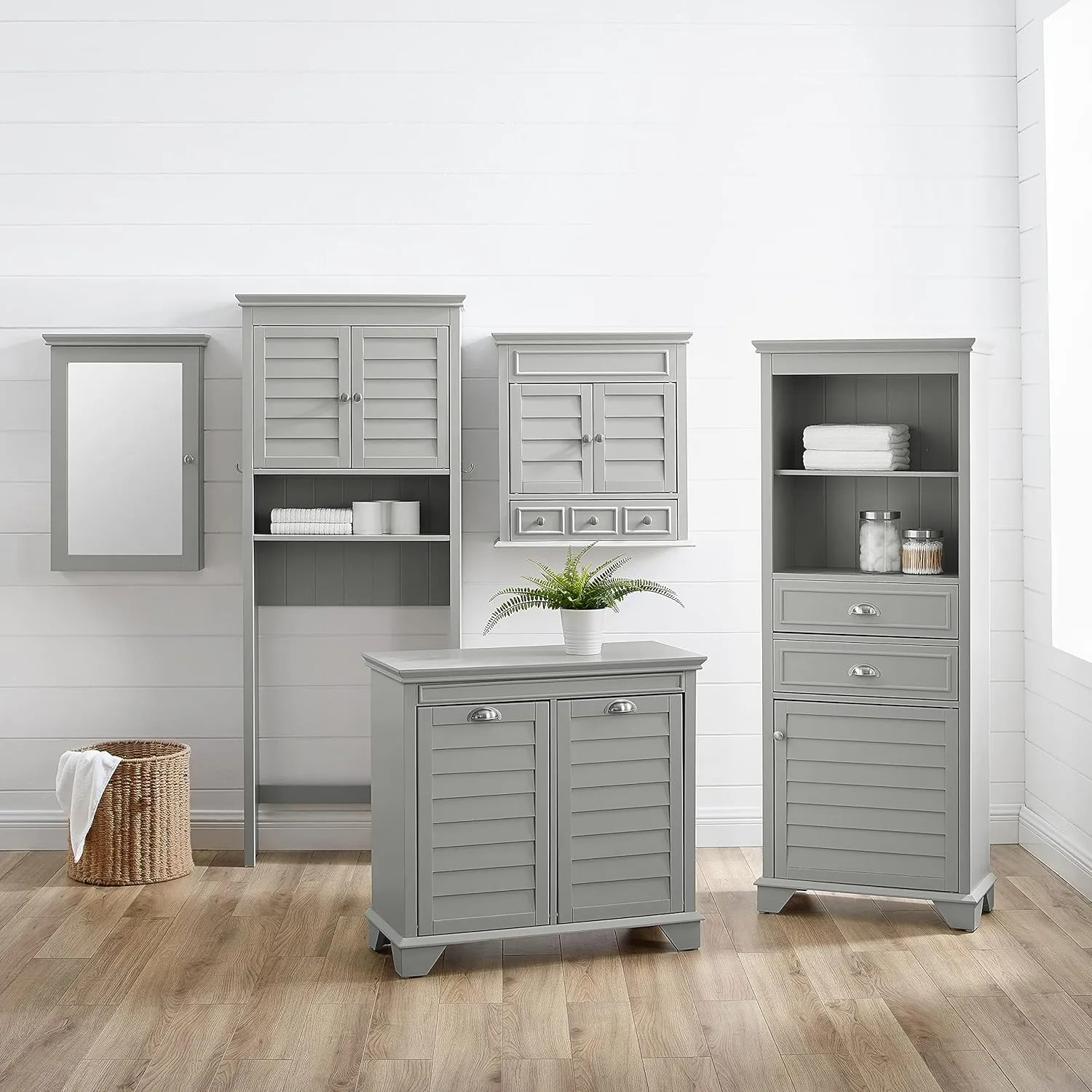 Crosley Furniture Lydia Laundry Hamper with Linen Sorting Bags, Bathroom Storage and Organization, Gray