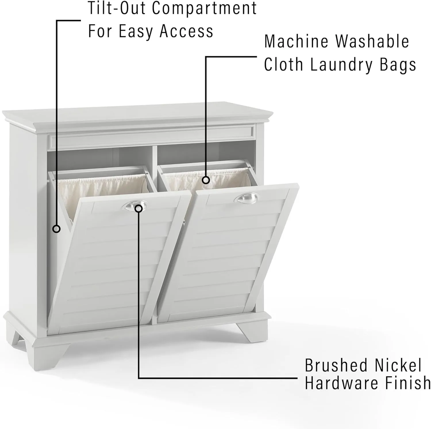 Crosley Furniture Lydia Laundry Hamper with Linen Sorting Bags, Bathroom Storage and Organization, Gray
