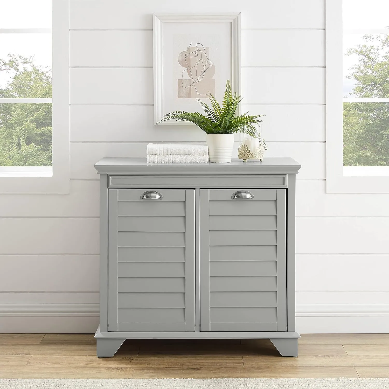 Crosley Furniture Lydia Laundry Hamper with Linen Sorting Bags, Bathroom Storage and Organization, Gray