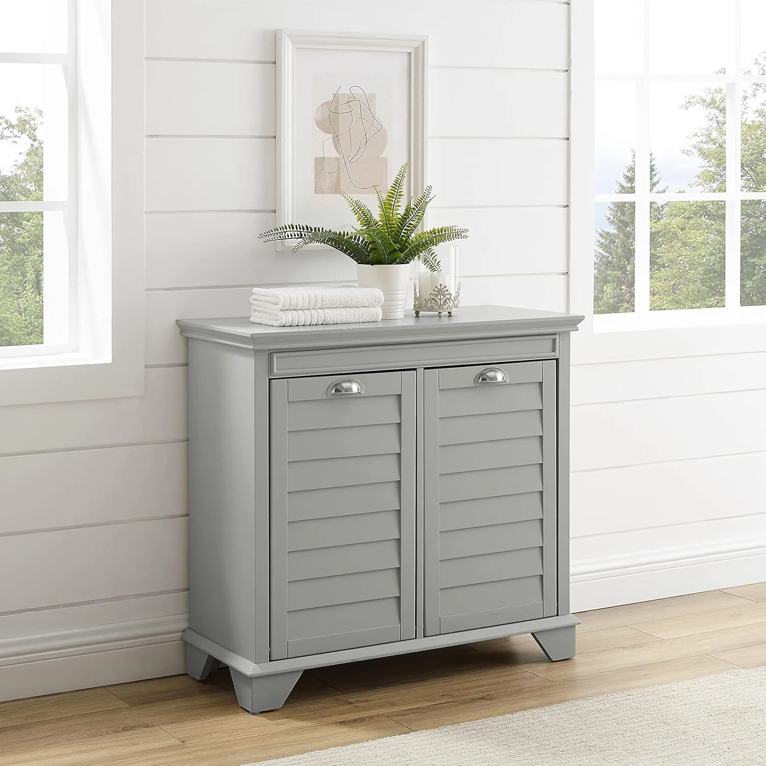 Crosley Furniture Lydia Laundry Hamper with Linen Sorting Bags, Bathroom Storage and Organization, Gray