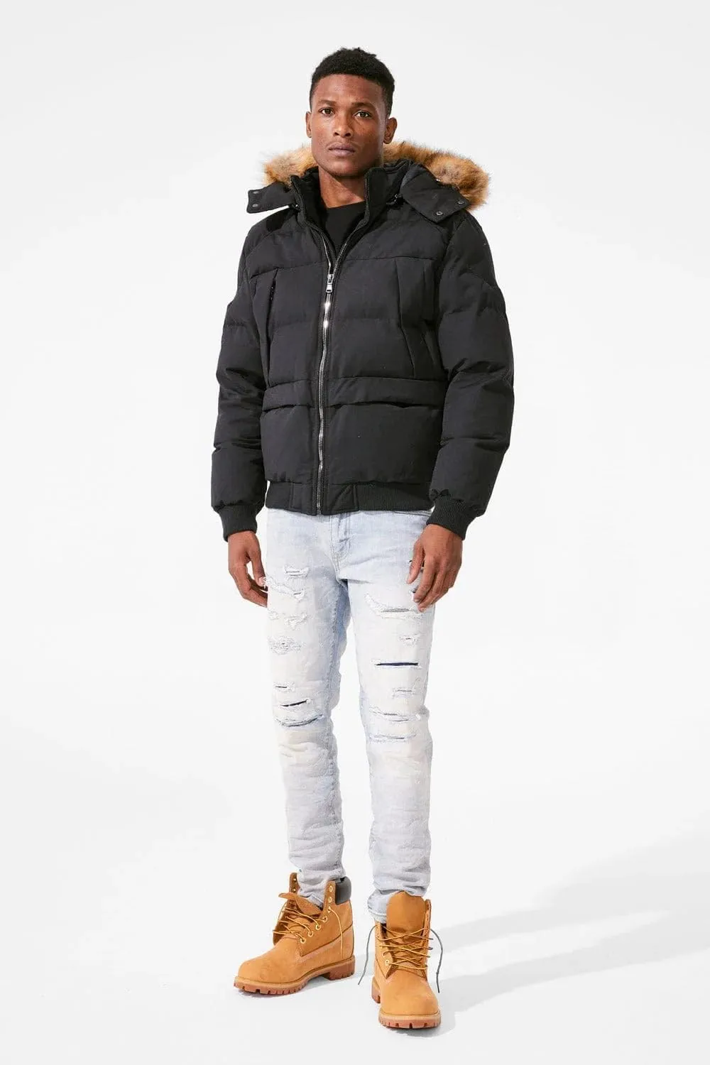 Cross Bay Bomber Jacket with Faux Fur Trim Hood, Quilted,