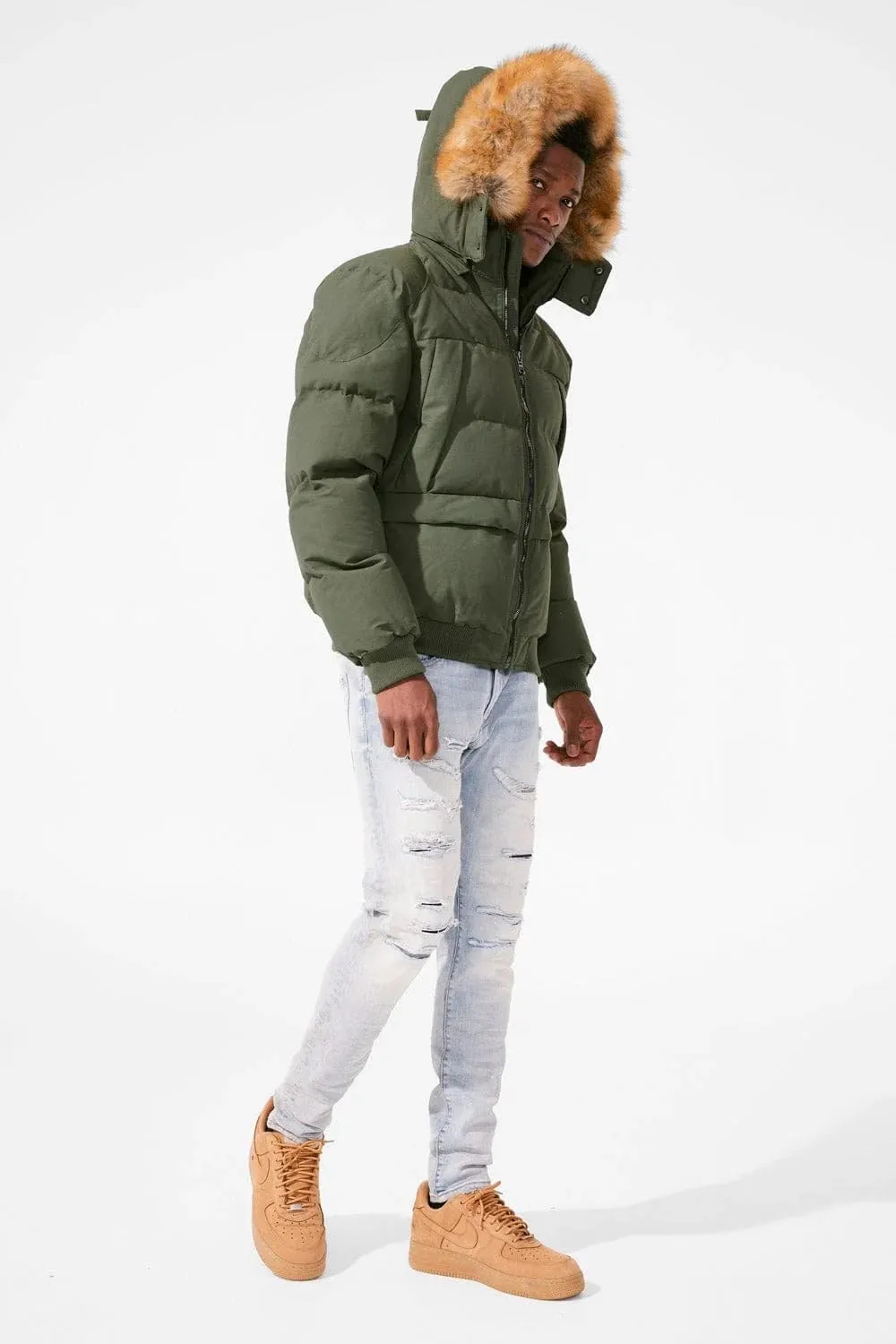 Cross Bay Bomber Jacket with Faux Fur Trim Hood, Quilted,