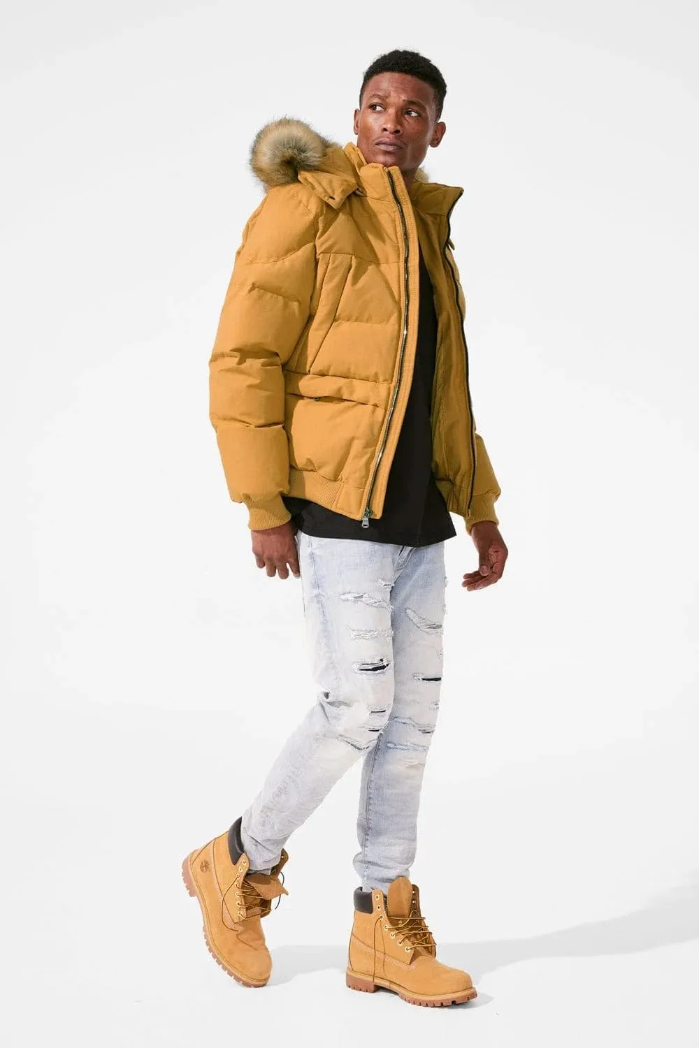 Cross Bay Bomber Jacket with Faux Fur Trim Hood, Quilted,