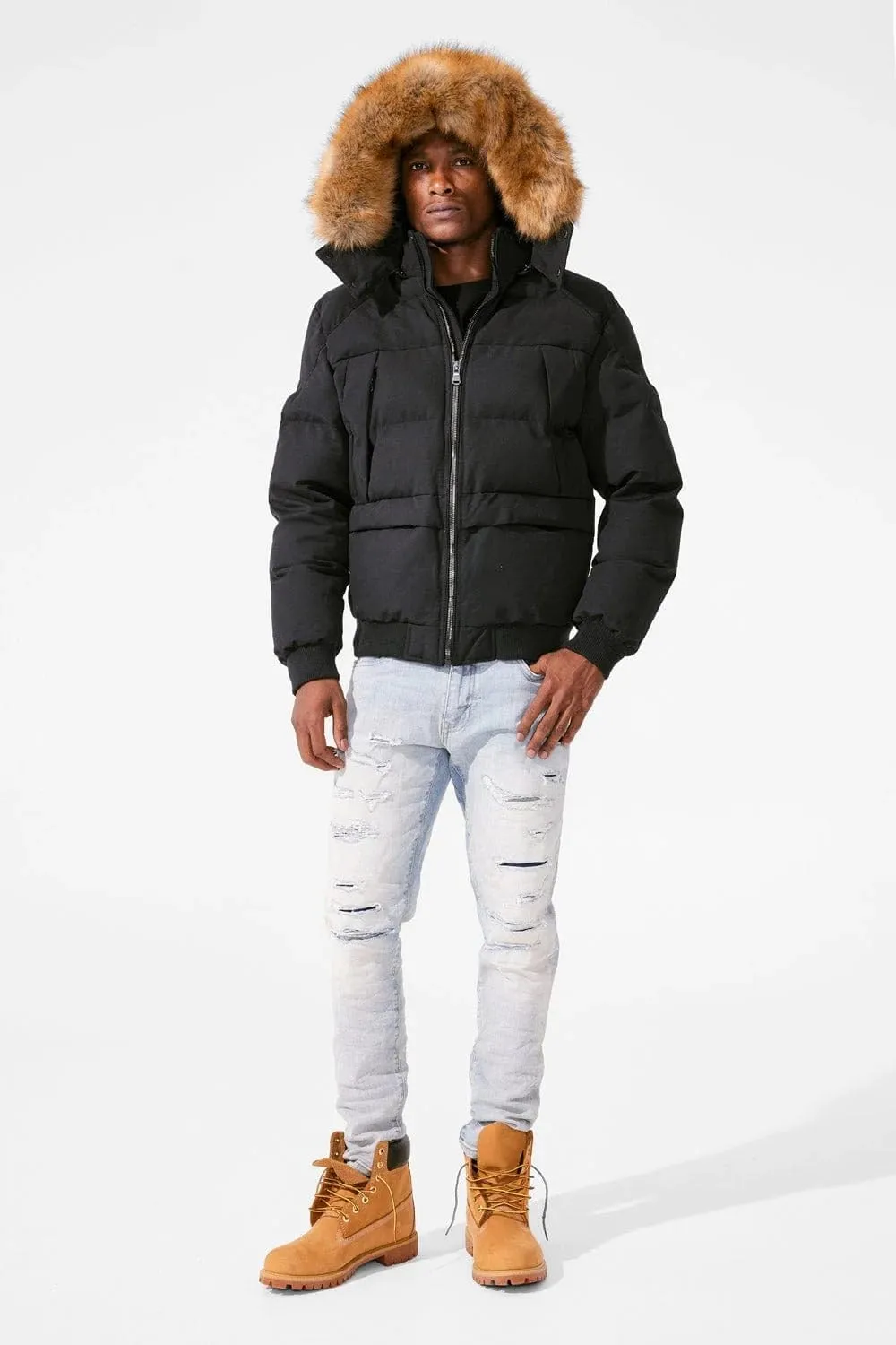 Cross Bay Bomber Jacket with Faux Fur Trim Hood, Quilted,