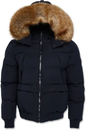 Cross Bay Bomber Jacket with Faux Fur Trim Hood, Quilted,
