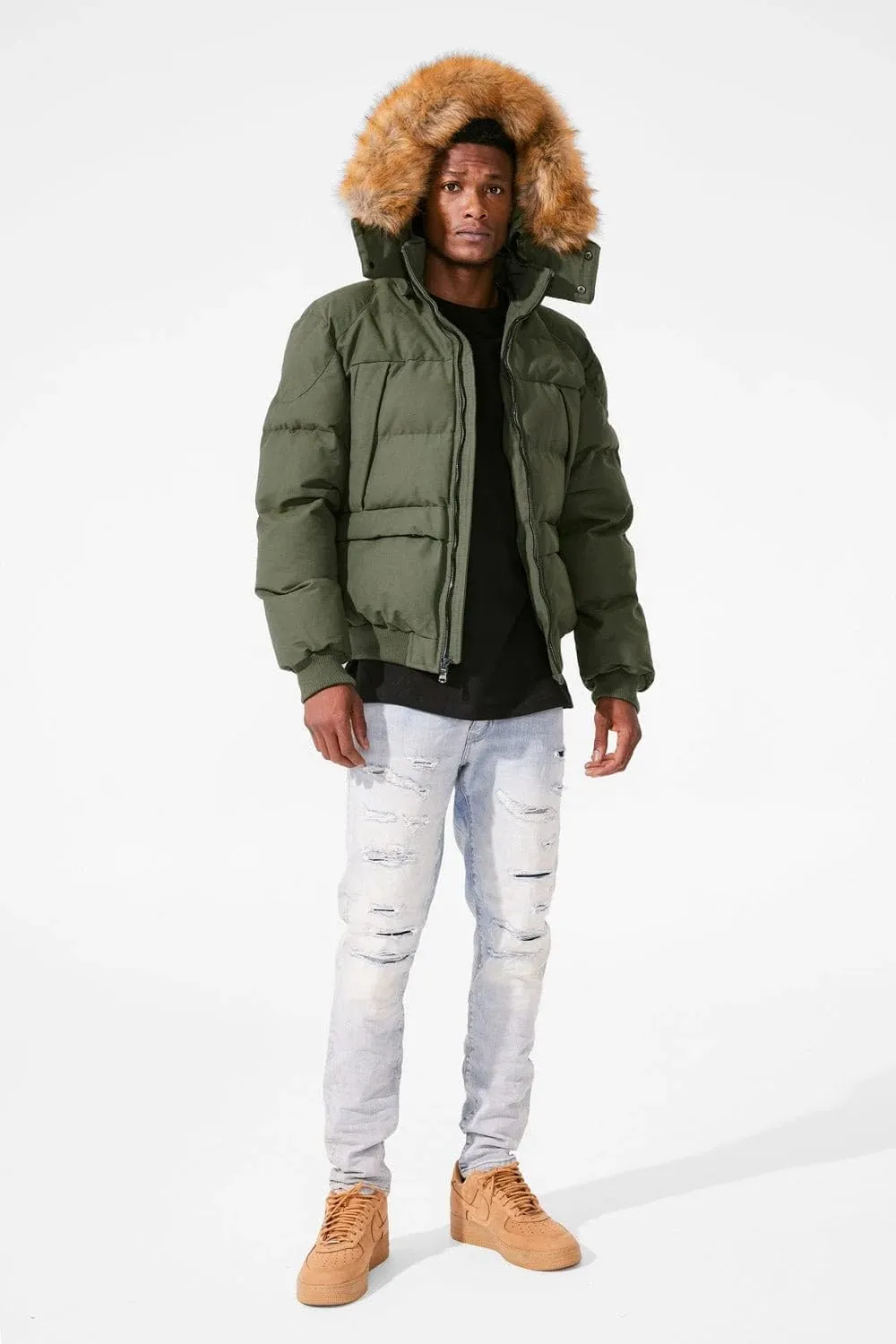 Cross Bay Bomber Jacket with Faux Fur Trim Hood, Quilted,