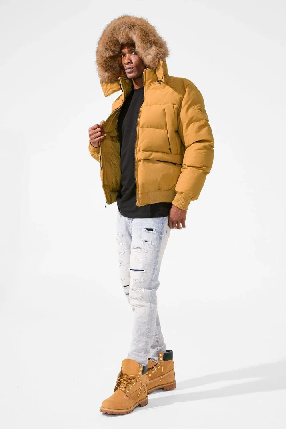 Cross Bay Bomber Jacket with Faux Fur Trim Hood, Quilted,