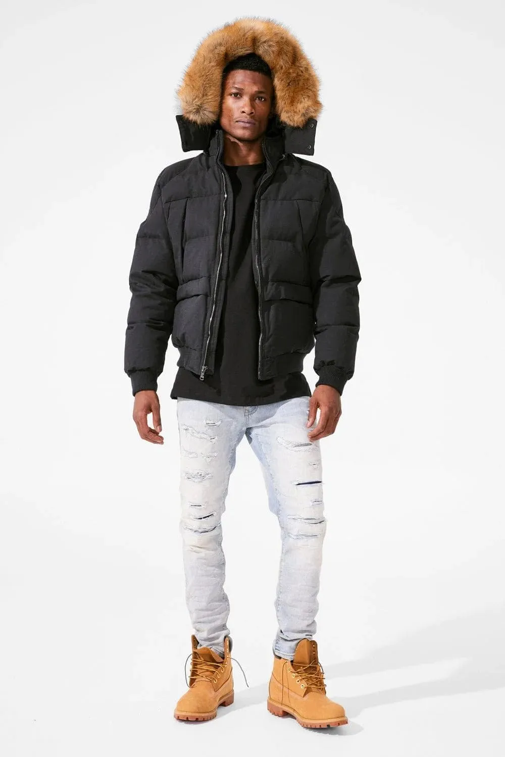Cross Bay Bomber Jacket with Faux Fur Trim Hood, Quilted,