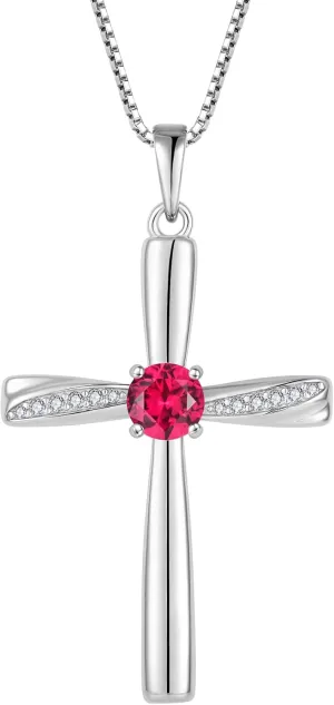 Cross Necklace 925 Sterling Silver Birthstone Pendant Stylish Minimalist Necklace Religious Jewelry Gifts for Women
