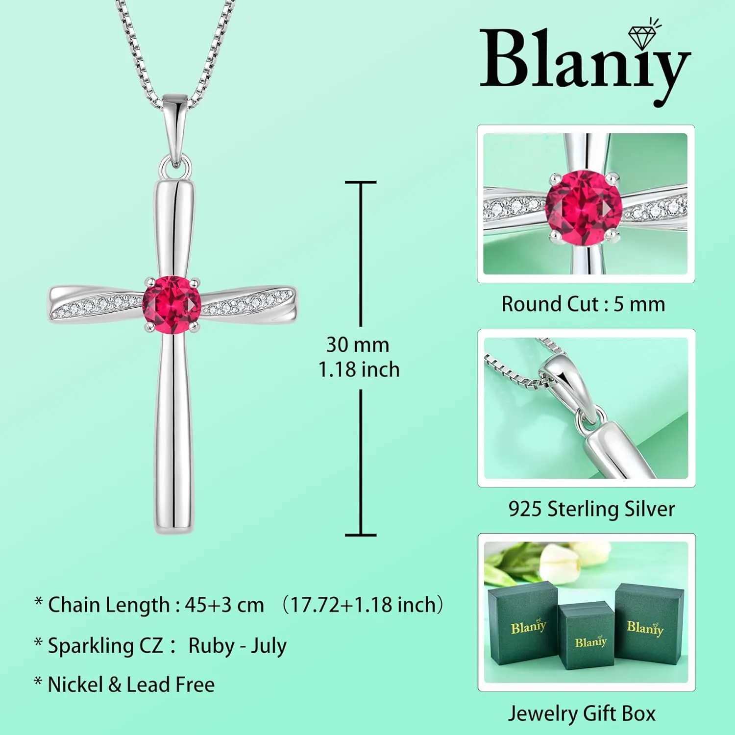 Cross Necklace 925 Sterling Silver Birthstone Pendant Stylish Minimalist Necklace Religious Jewelry Gifts for Women