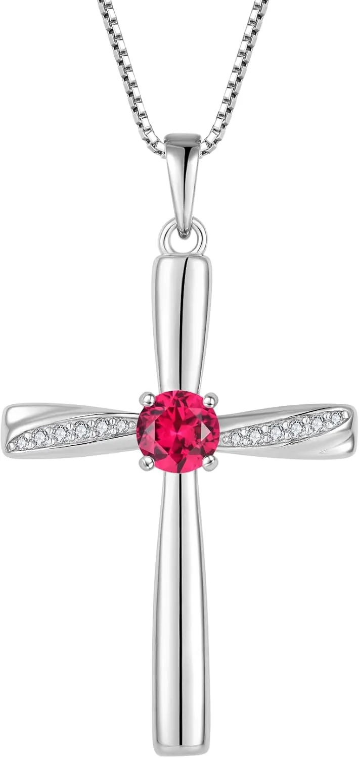Cross Necklace 925 Sterling Silver Birthstone Pendant Stylish Minimalist Necklace Religious Jewelry Gifts for Women