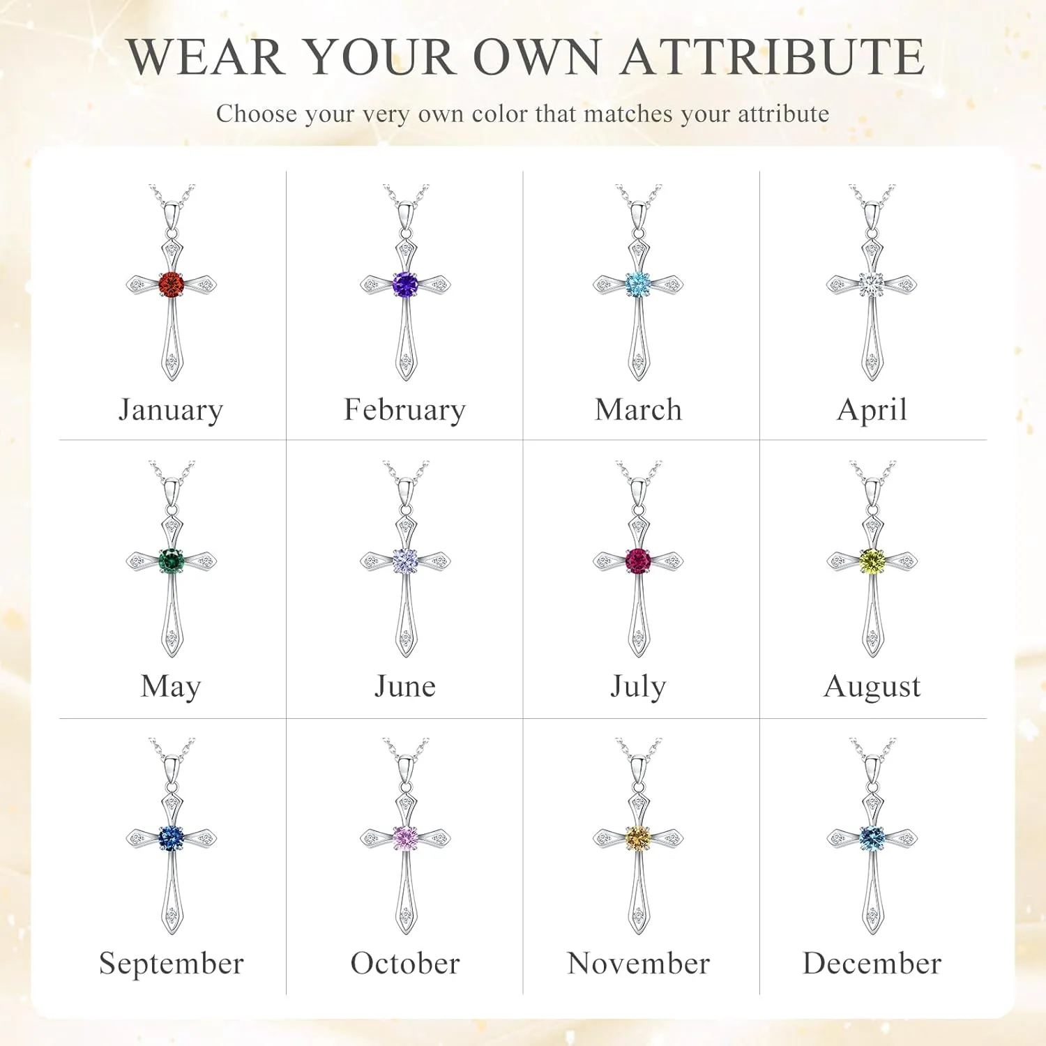 Cross Necklace for Women,925 Sterling Silver Birthstone Necklace with Diamond Faith Religious Birthstone Jewelry Birthday Holiday Gifts for Her/Wife/Mom/Girlfriend