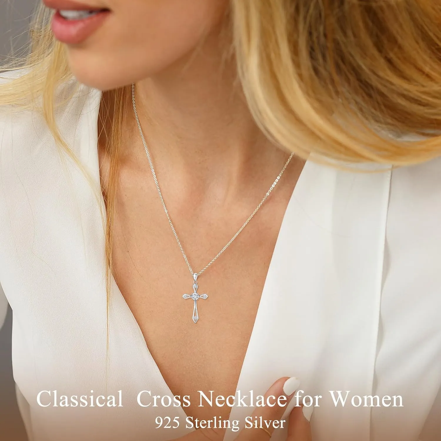 Cross Necklace for Women,925 Sterling Silver Birthstone Necklace with Diamond Faith Religious Birthstone Jewelry Birthday Holiday Gifts for Her/Wife/Mom/Girlfriend