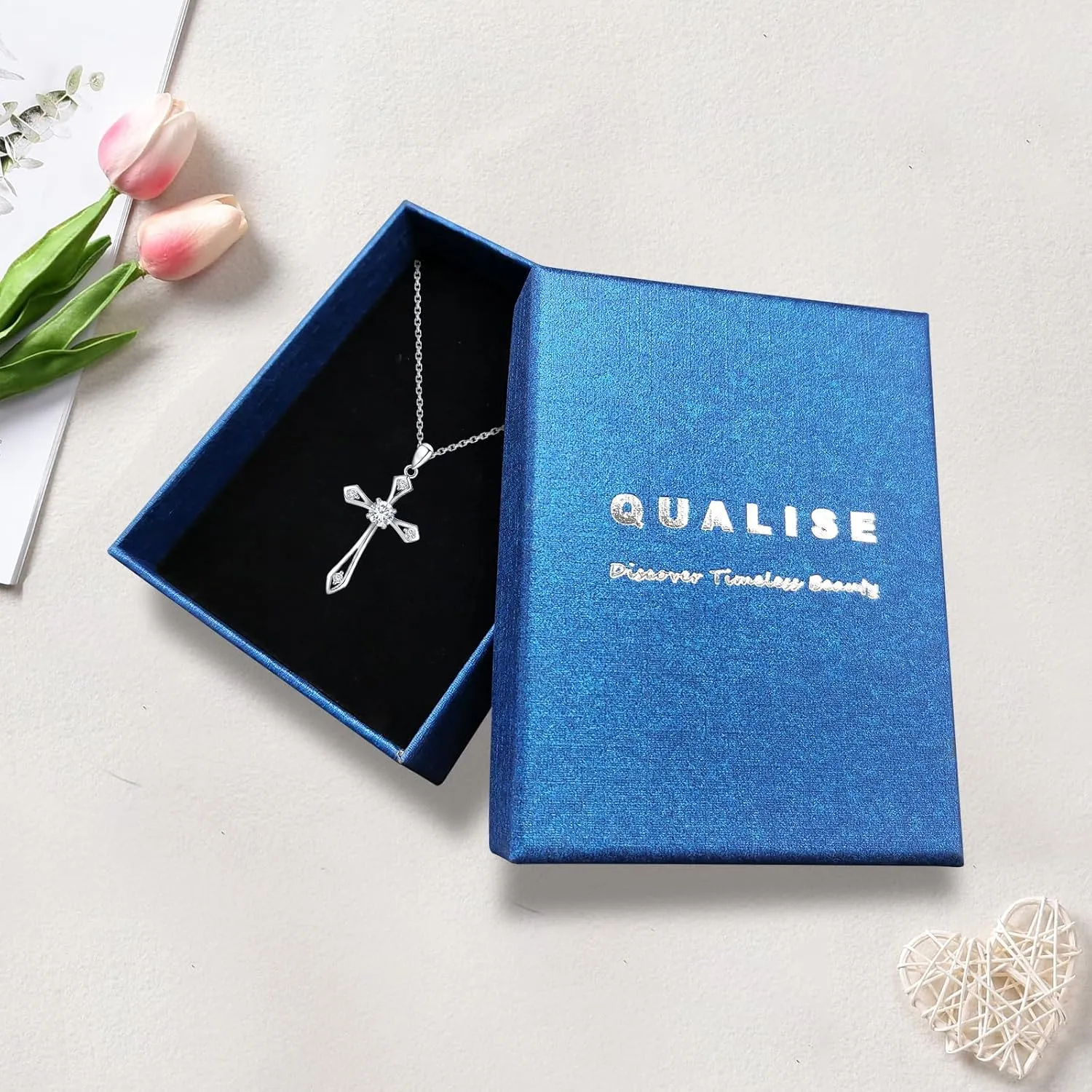 Cross Necklace for Women,925 Sterling Silver Birthstone Necklace with Diamond Faith Religious Birthstone Jewelry Birthday Holiday Gifts for Her/Wife/Mom/Girlfriend