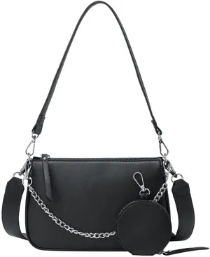 Crossbody Bag for Women Leather Chain Strap Side Shoulder Handbag With Coin Purse Pouch, 3 Removable Shoulder Straps
