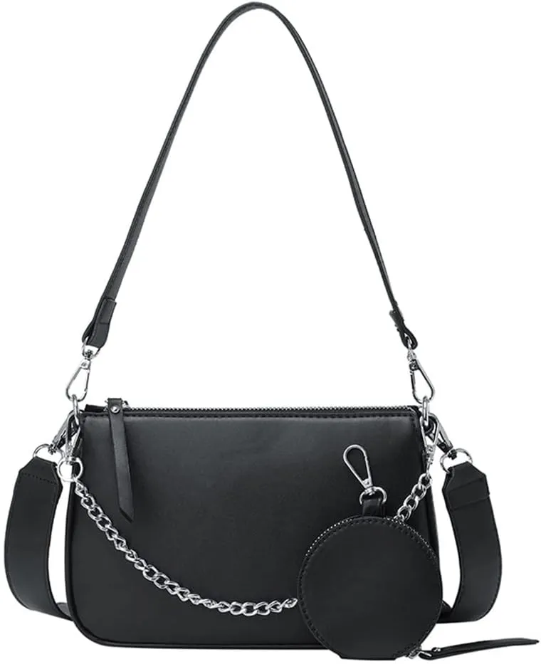 Crossbody Bag for Women Leather Chain Strap Side Shoulder Handbag With Coin Purse Pouch, 3 Removable Shoulder Straps