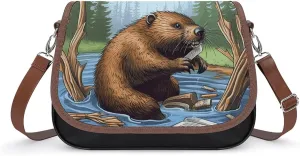 Crossbody Bags for Women Shoulder Bag Leather Handbag Busy Beaver Cartoon Messenger Bag Office Work Bag