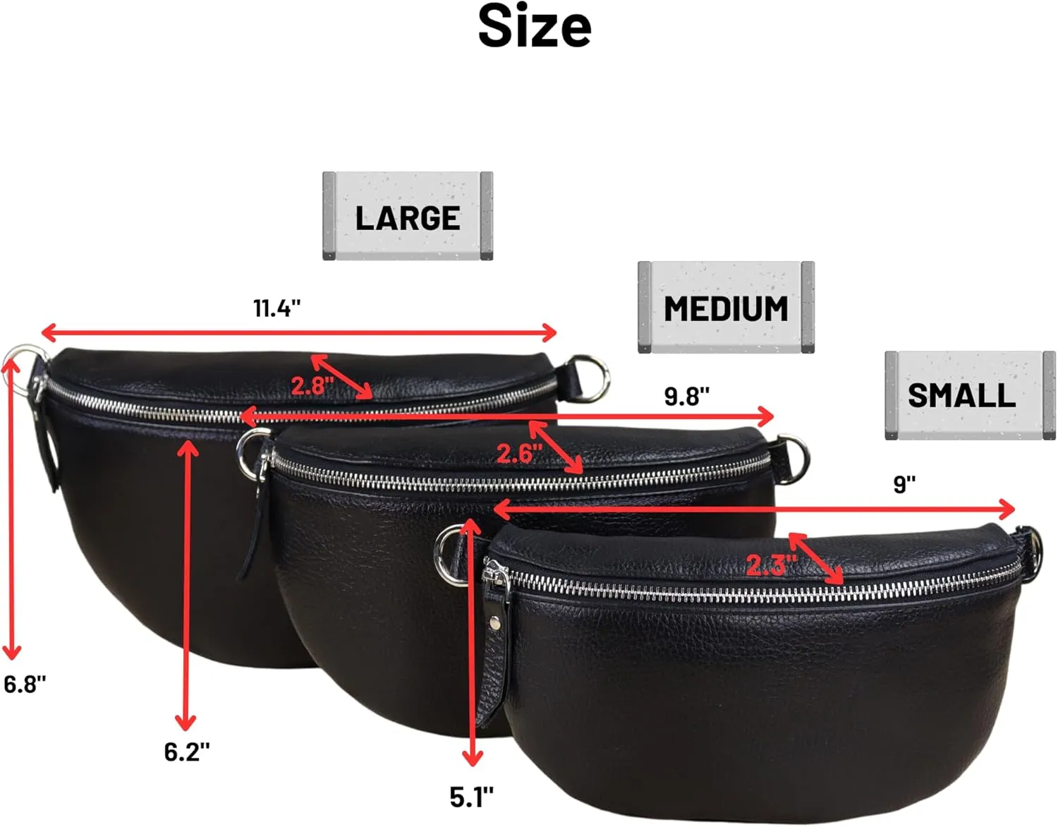 Crossbody Bags for Women Trendy, Genuine Leather Small Sling Bag, Fanny Packs with 2 Detachable Straps - Wide and Leather