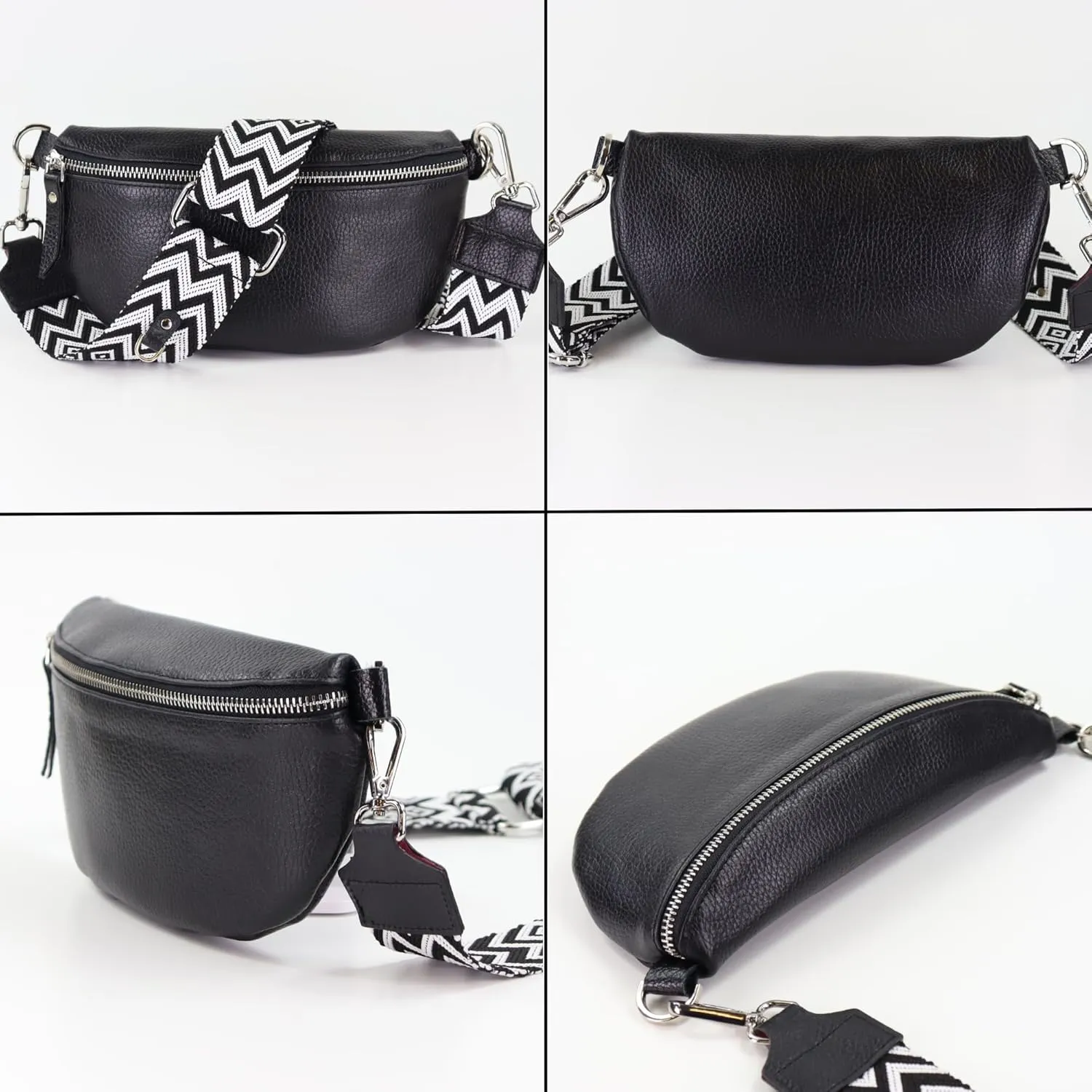 Crossbody Bags for Women Trendy, Genuine Leather Small Sling Bag, Fanny Packs with 2 Detachable Straps - Wide and Leather