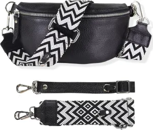 Crossbody Bags for Women Trendy, Genuine Leather Small Sling Bag, Fanny Packs with 2 Detachable Straps - Wide and Leather