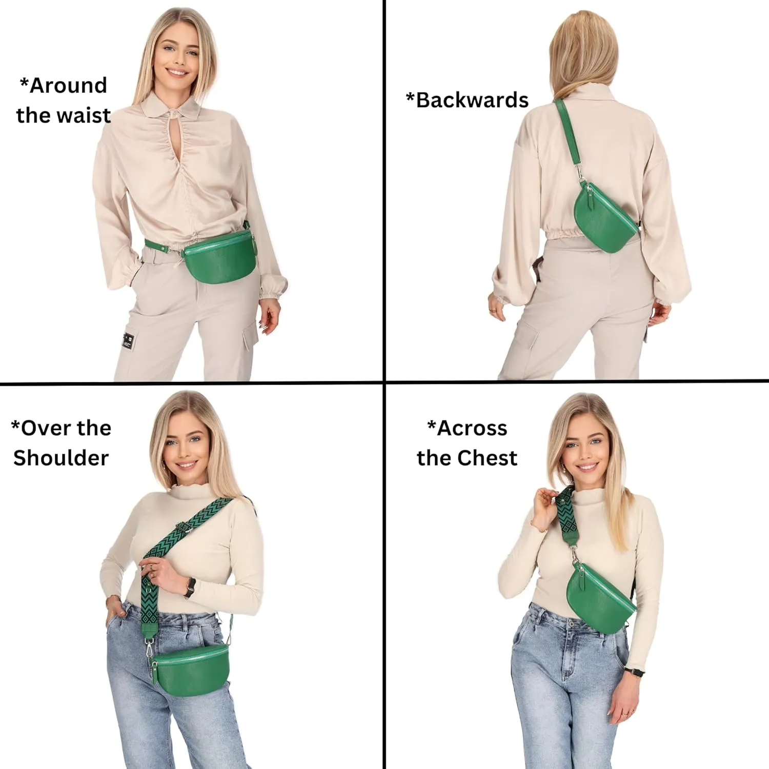 Crossbody Bags for Women Trendy, Genuine Leather Small Sling Bag, Fanny Packs with 2 Detachable Straps - Wide and Leather