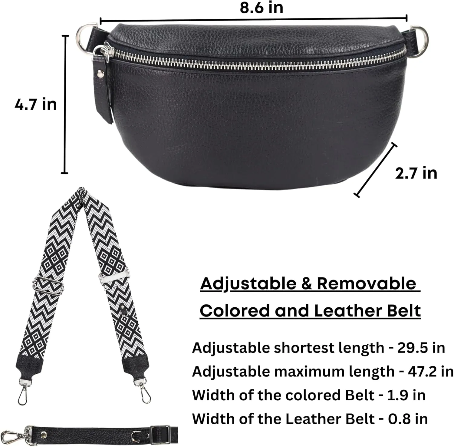 Crossbody Bags for Women Trendy, Genuine Leather Small Sling Bag, Fanny Packs with 2 Detachable Straps - Wide and Leather
