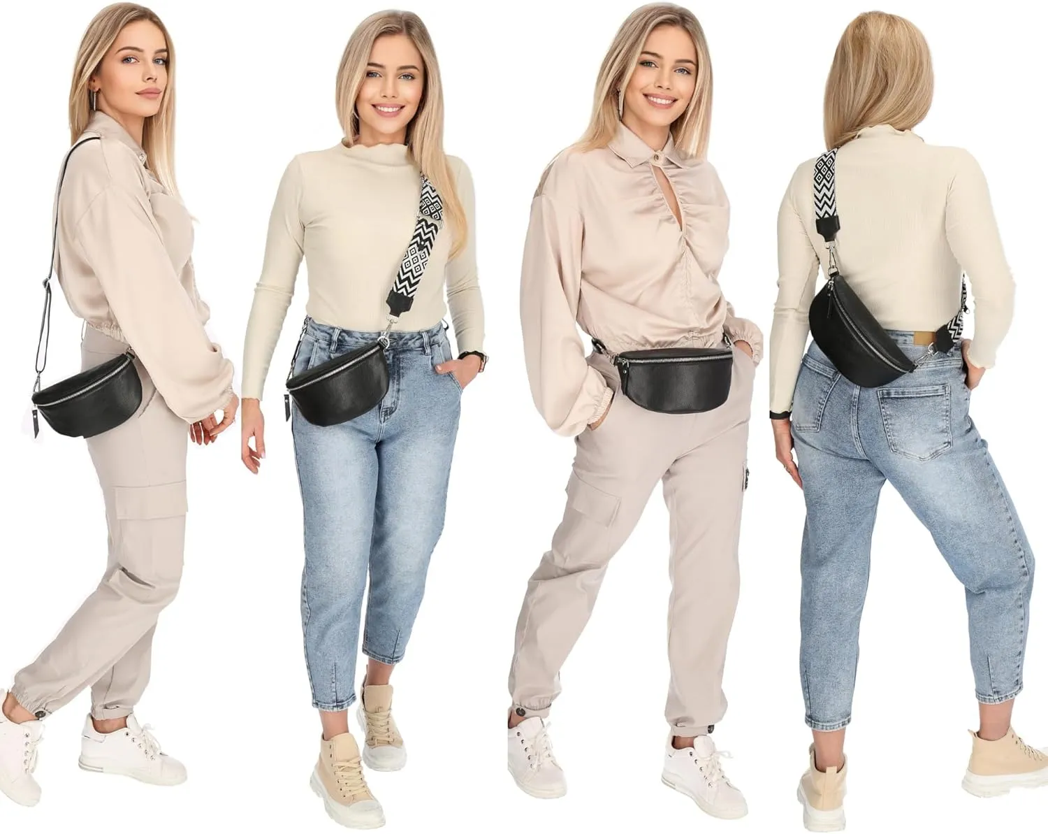 Crossbody Bags for Women Trendy, Genuine Leather Small Sling Bag, Fanny Packs with 2 Detachable Straps - Wide and Leather