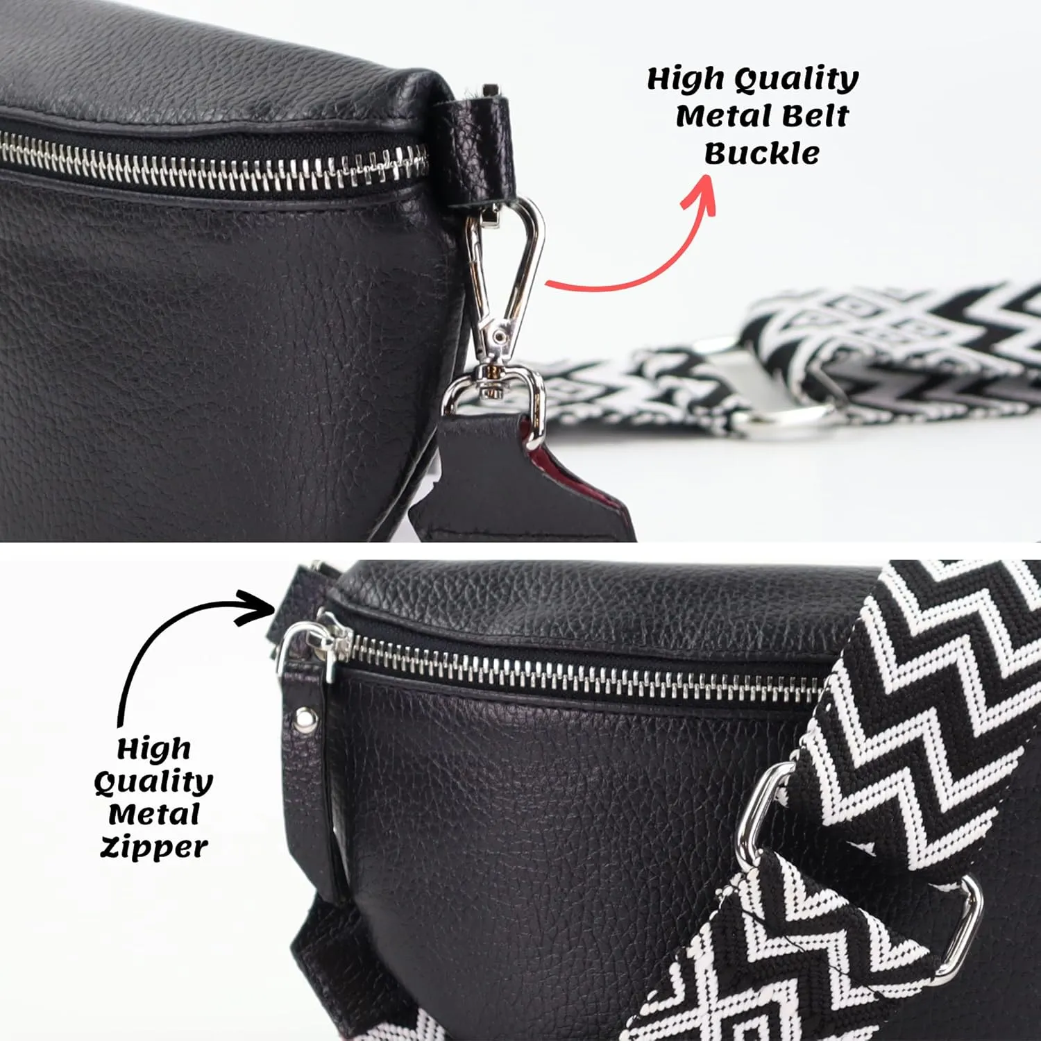 Crossbody Bags for Women Trendy, Genuine Leather Small Sling Bag, Fanny Packs with 2 Detachable Straps - Wide and Leather