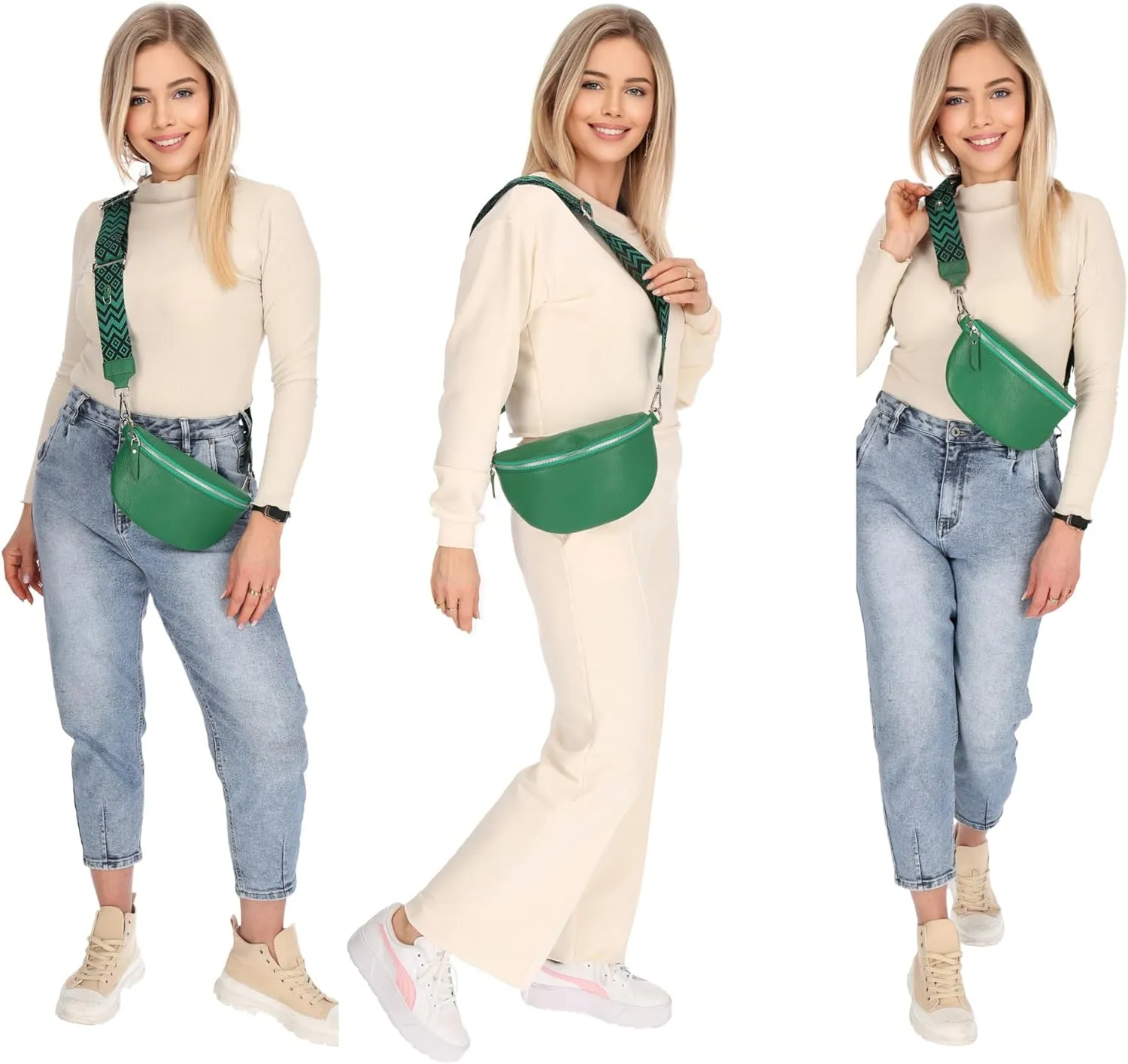 Crossbody Bags for Women Trendy, Genuine Leather Small Sling Bag, Fanny Packs with 2 Detachable Straps - Wide and Leather
