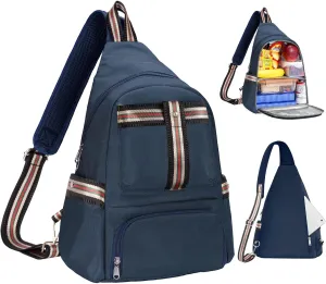 Crossbody Lunch Backpack, Double Deck Insulated Lunch Box for Men Women Adult, Leakproof Lunchbox with Side Pokets for iPad, Large Cooler Bag for Work Office Hiking Beach Picnic, Blue-pro